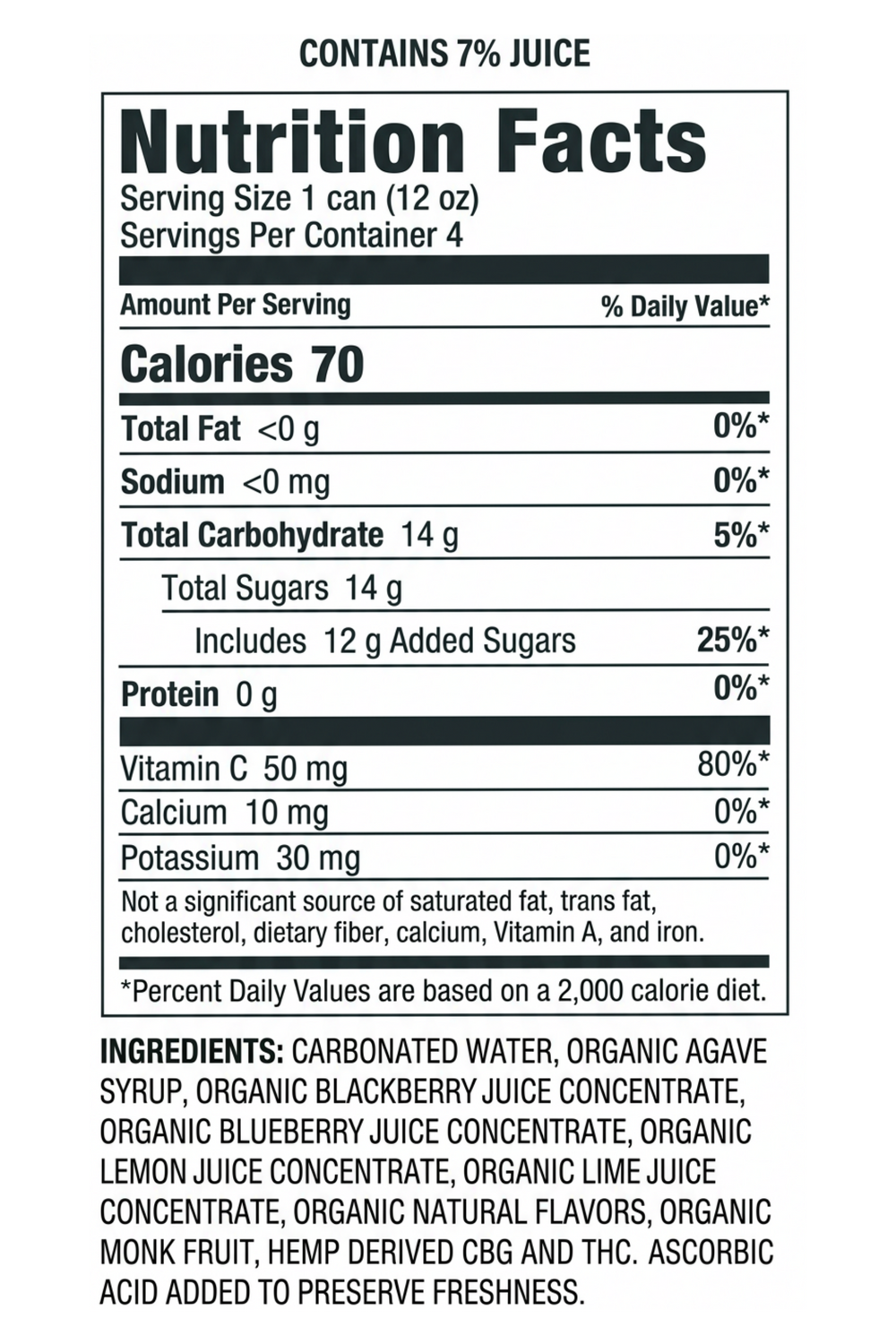 SIX Sparkling Carolina Berry supplement label