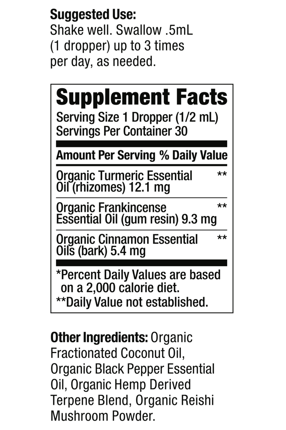 Organic BOOST - Pain supplement label