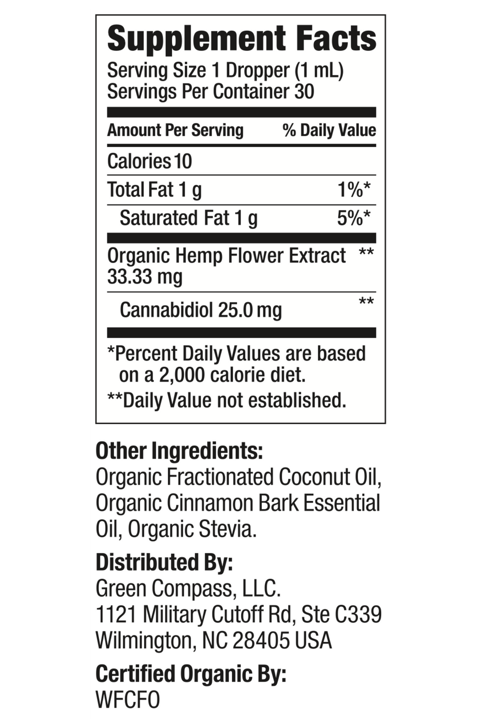 Organic Broad Spectrum Tinctures supplement label