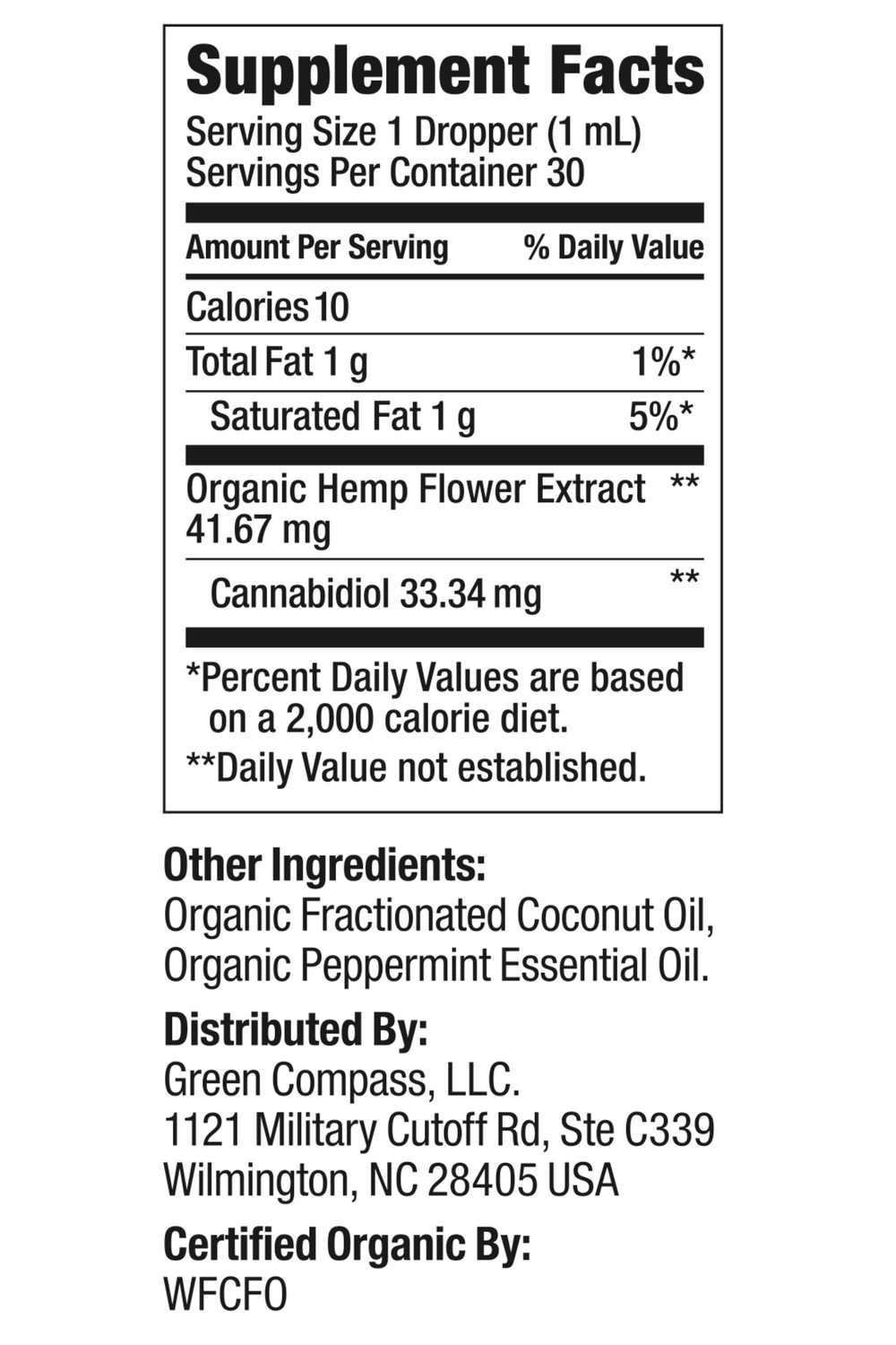 Organic Full Spectrum Tinctures supplement label