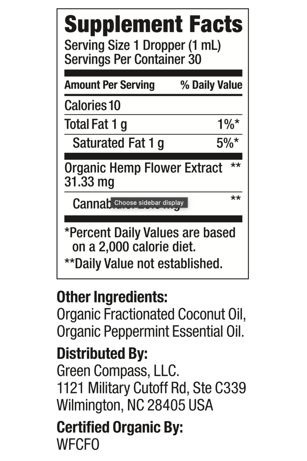 Organic Full Spectrum Tinctures supplement label