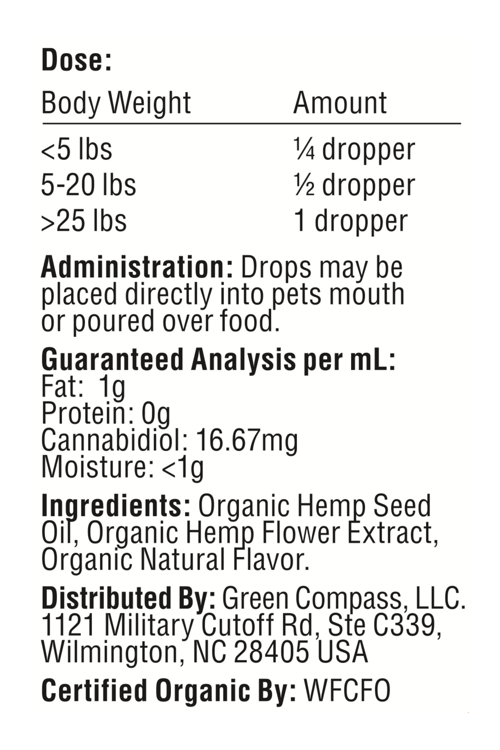 Organic Pet Tinctures supplement label